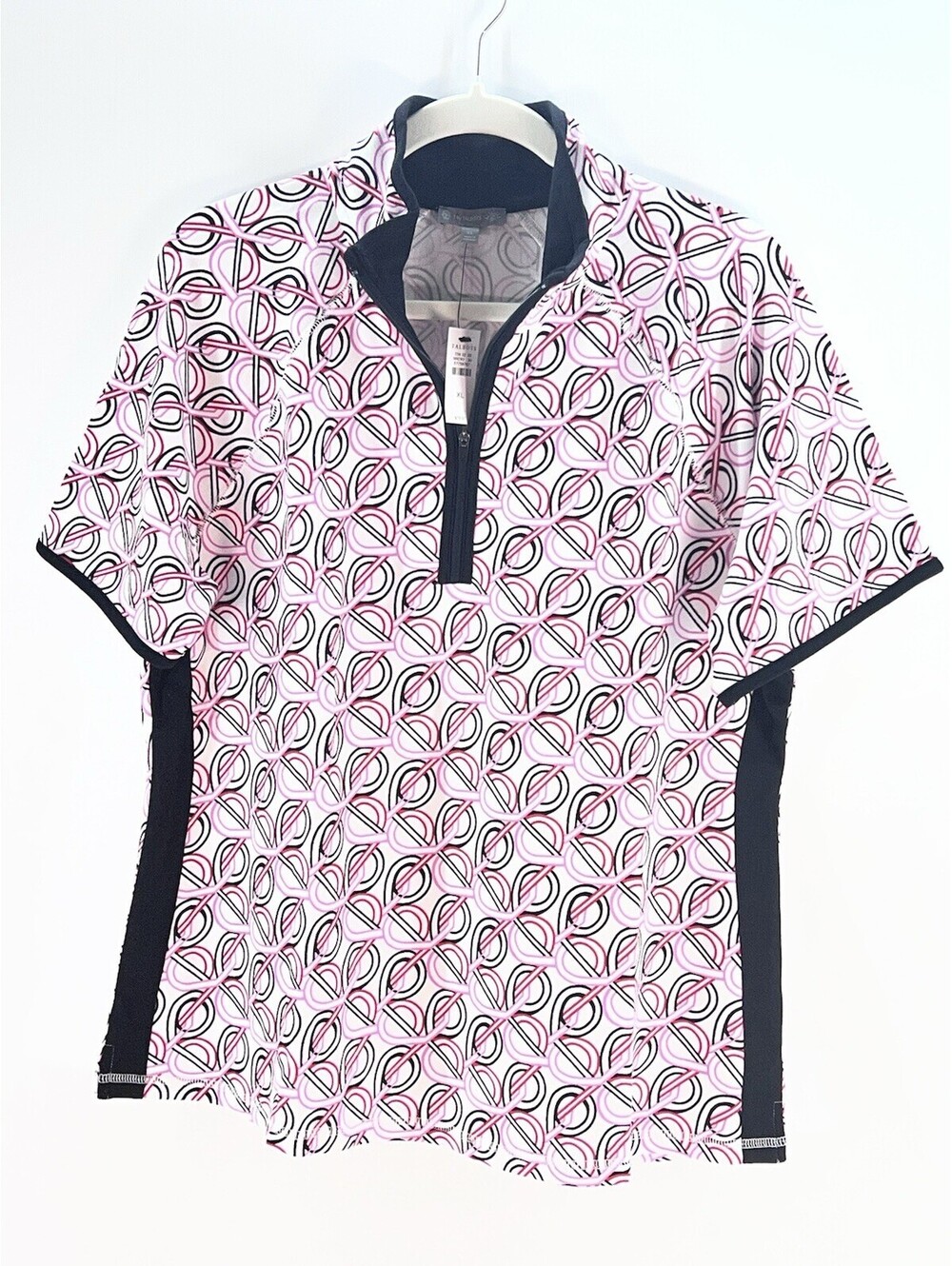 NWT Talbots UPF 50+ Piqué Half-Zip Polo Shirt Interlacing Loops Pink Black XL